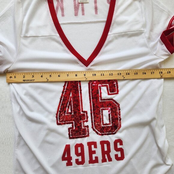 Victoria's Secret Pink NFL San Francisco 49ers Sequin V-Neck Jersey Cute Sporty - Picture 13 of 14